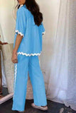 Contrast Trim Half Sleeve Top and Pants Set - Trendsi - Flyclothing LLC