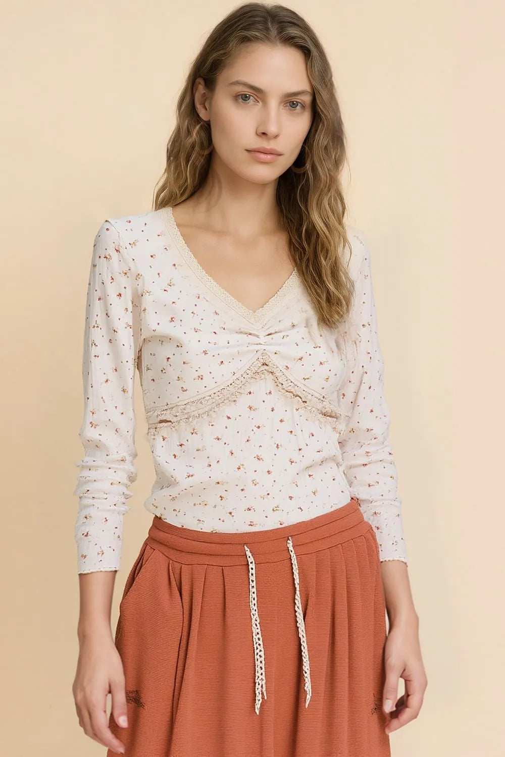 POL Floral V-Neck Long Sleeve T-Shirt - Trendsi - Flyclothing LLC