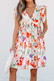 Floral Double Ruffle Sleeve V Neck Mini Dress - Trendsi - Flyclothing LLC