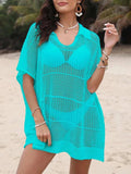 Hollow Out Collared Neck Cover-Up - Trendsi - Flyclothing LLC