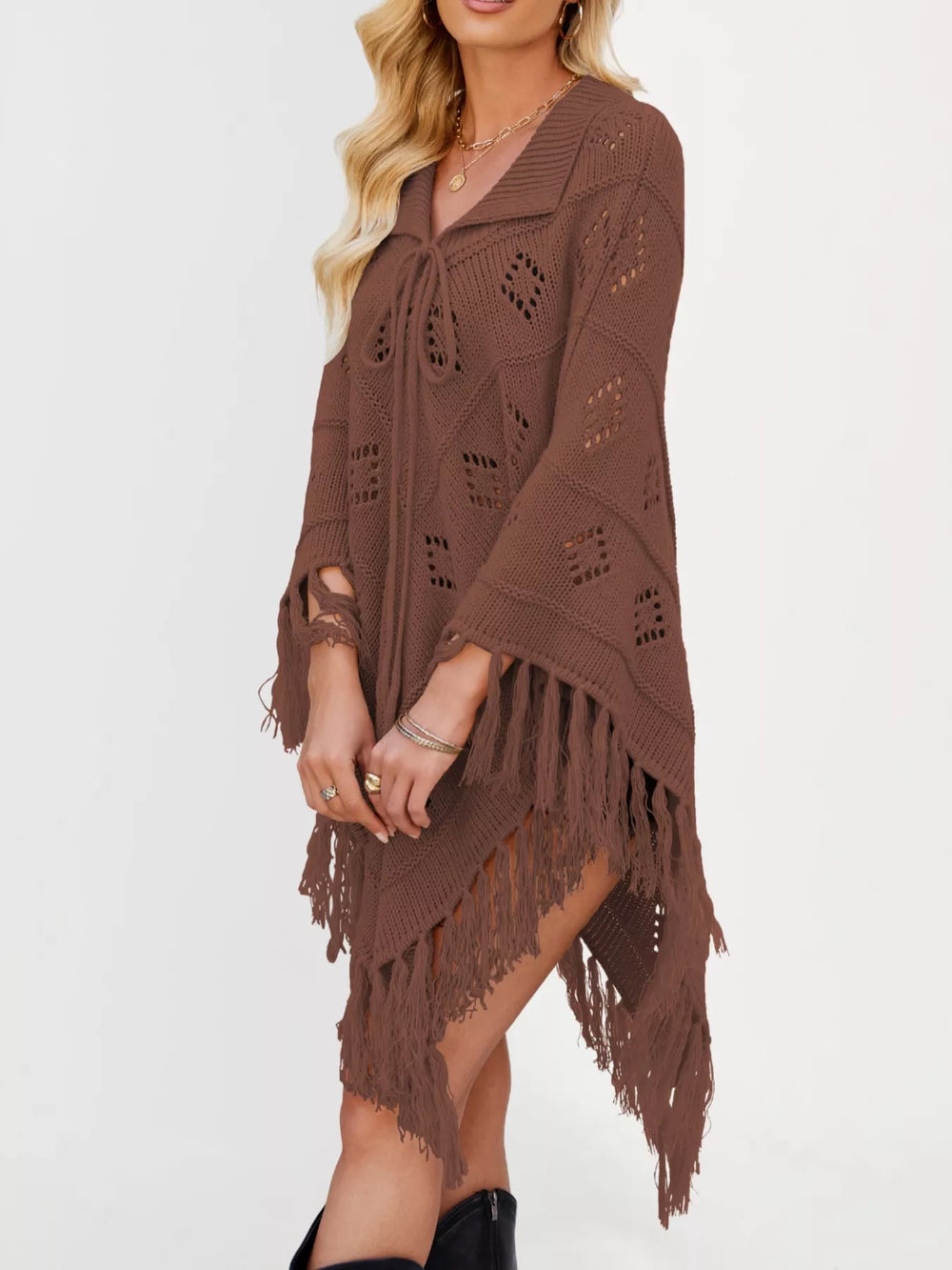 Fringe Openwork Knit Cover Up - Trendsi - Flyclothing LLC