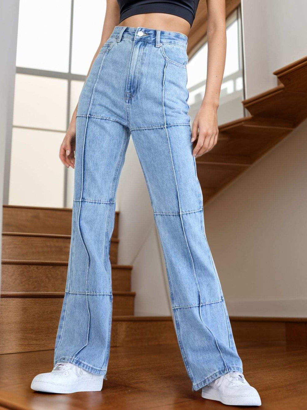 High Waist Straight Jeans with Pockets - Trendsi - Flyclothing LLC