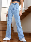 High Waist Straight Jeans with Pockets - Trendsi - Flyclothing LLC