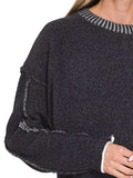 Zenana Exposed Seam Round Neck Two-Tone Sweater - Trendsi - Flyclothing LLC