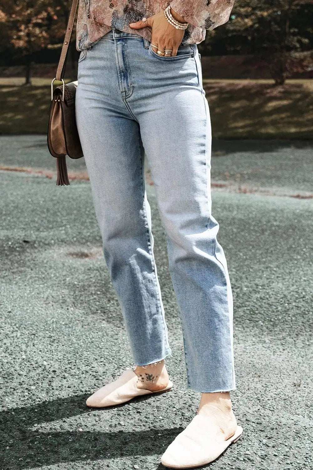 High Waist Straight Jeans with Pockets - Trendsi - Flyclothing LLC
