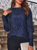 Sequin Boat Neck Long Sleeve Top - Trendsi - Flyclothing LLC
