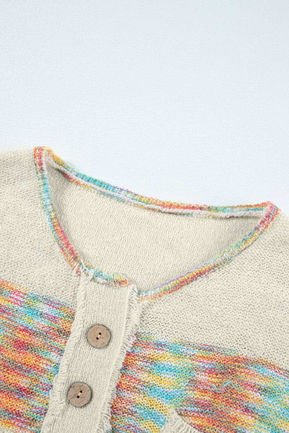 Contrast Half Button Long Sleeve Sweater - Trendsi - Flyclothing LLC