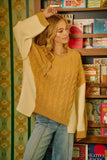 BiBi Cable Knit With Hacci Combo Sweater With Uneven Hem Detail - Trendsi - Flyclothing LLC