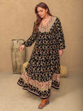 Plus Size Floral V-Neck Balloon Sleeve Dress - Trendsi - Flyclothing LLC