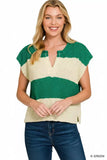 Zenana Split Neck Sleeveless Stripe Sweater - Trendsi - Flyclothing LLC