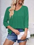 Textured Round Neck Three-Quarter Sleeve Blouse - Trendsi - Flyclothing LLC
