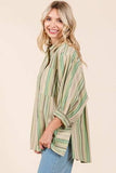 Mittoshop Striped Bubble Sleeve Button Down Shirt - Trendsi - Flyclothing LLC