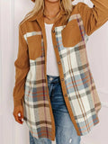 Plaid Collared Neck Long Sleeve Jacket - Trendsi - Flyclothing LLC