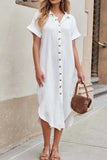Button Down Short Sleeve Midi Shirt Dress - Trendsi - Flyclothing LLC