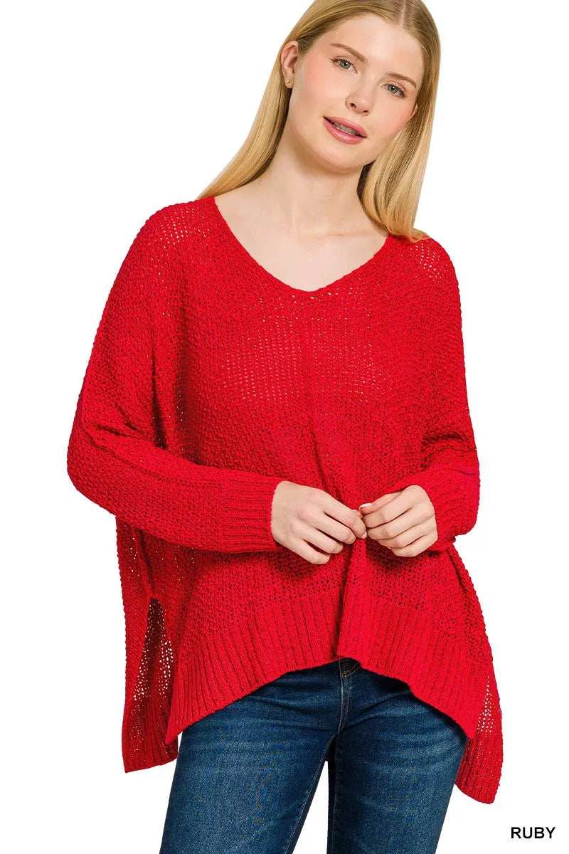 Zenana Dolman Sleeve V-Neck Sweater - Trendsi - Flyclothing LLC