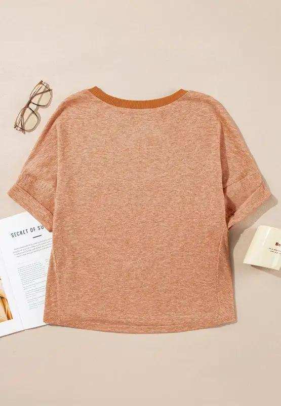 Stud Heart Patch Round Neck Short Sleeve T-Shirt - Trendsi - Flyclothing LLC