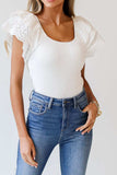 Eyelet Ruffle Sleeve Slim Top - Trendsi - Flyclothing LLC