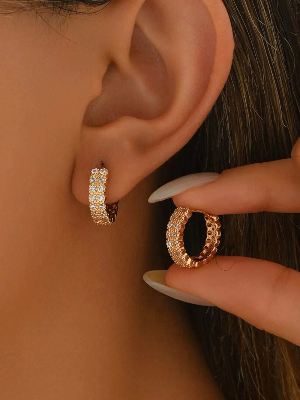 Inland Zircon Hoop Earrings - Trendsi - Flyclothing LLC