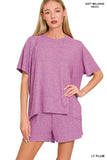 Zenana Soft Melange Short Sleeve Tee and Shorts Set - Trendsi - Flyclothing LLC