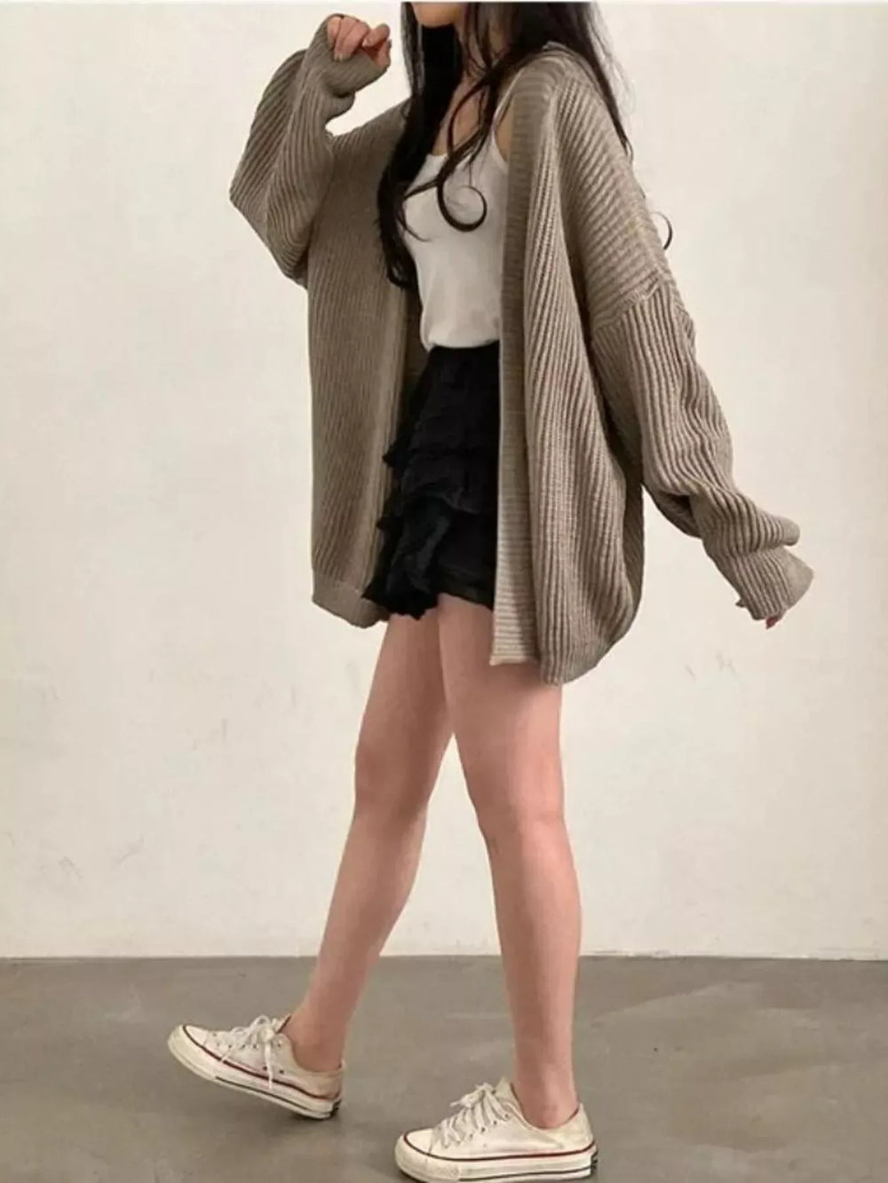 Open Front Oversized Knit Cardigan - Trendsi - Flyclothing LLC