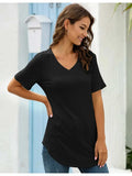 Full Size Solid V-Neck Short Sleeve T-Shirt Plus Size - Trendsi - Flyclothing LLC