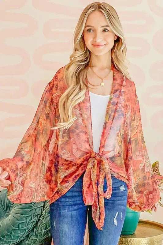 And The Why Front Tie Knot Oversized Print Top - Trendsi - Flyclothing LLC