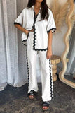 Contrast Trim Half Sleeve Top and Pants Set - Trendsi - Flyclothing LLC
