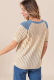 BiBi Textured Contrast Short Sleeve Sweater - Trendsi - Flyclothing LLC