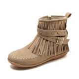 Fringe Studded Suede Flat Boots - Trendsi - Flyclothing LLC