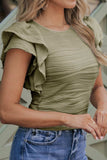Textured Round Neck Cap Sleeve Top - Trendsi - Flyclothing LLC