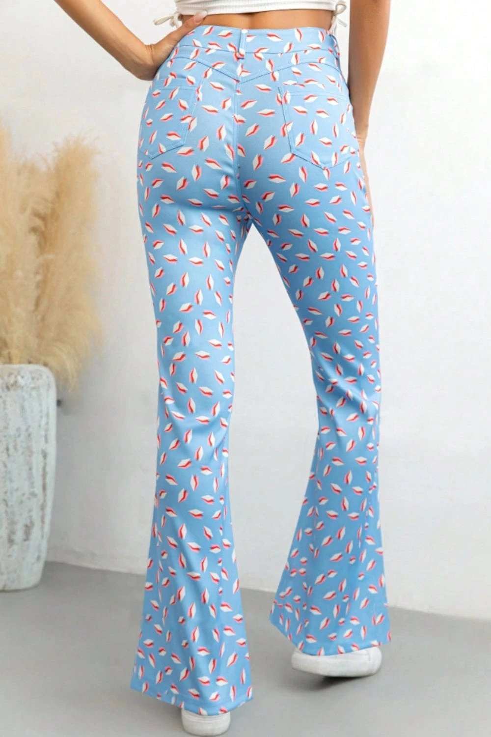 Printed High Waist Flare Pants with Pockets - Trendsi - Flyclothing LLC