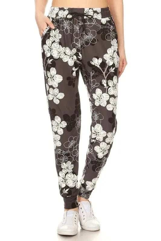 Leggings Depot Full Size Buttery Soft Floral Joggers with Drawstring Plus Size - Trendsi - Flyclothing LLC