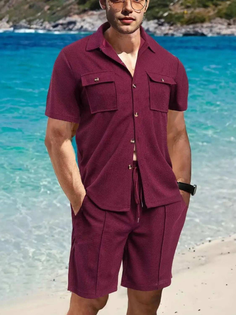 Men's Full Size Button Down Short Sleeve Top and Shorts Set Plus Size - Trendsi - Flyclothing LLC