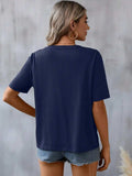Embroidered Notched Short Sleeve T-Shirt - Trendsi - Flyclothing LLC