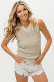 BiBi Knitted Beaded Pearl V Neck Sleveless Top - Trendsi - Flyclothing LLC