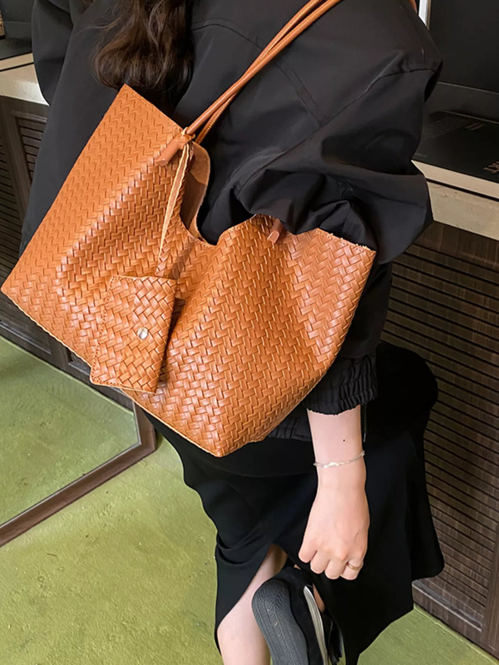 Woven Texture Large Capacity Tote Bag - Trendsi - Flyclothing LLC