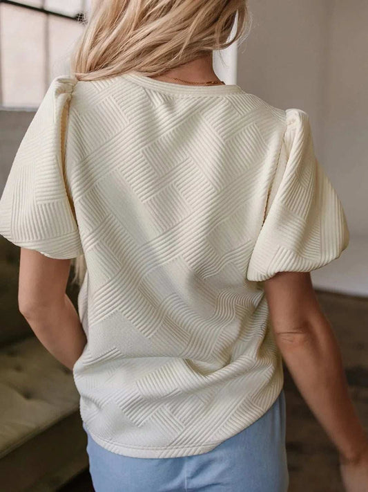 Textured Puff Sleeve T-Shirt - Trendsi - Flyclothing LLC