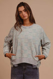 BiBi Mineral Washed Checkered Round Neck Denim Top - Trendsi - Flyclothing LLC