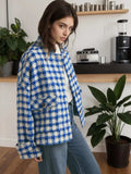 Houndstooth Button Up Long Sleeve Jacket - Trendsi - Flyclothing LLC