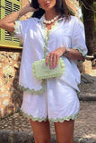 Contrast Trim Collared Neck Top and Shorts Set - Trendsi - Flyclothing LLC