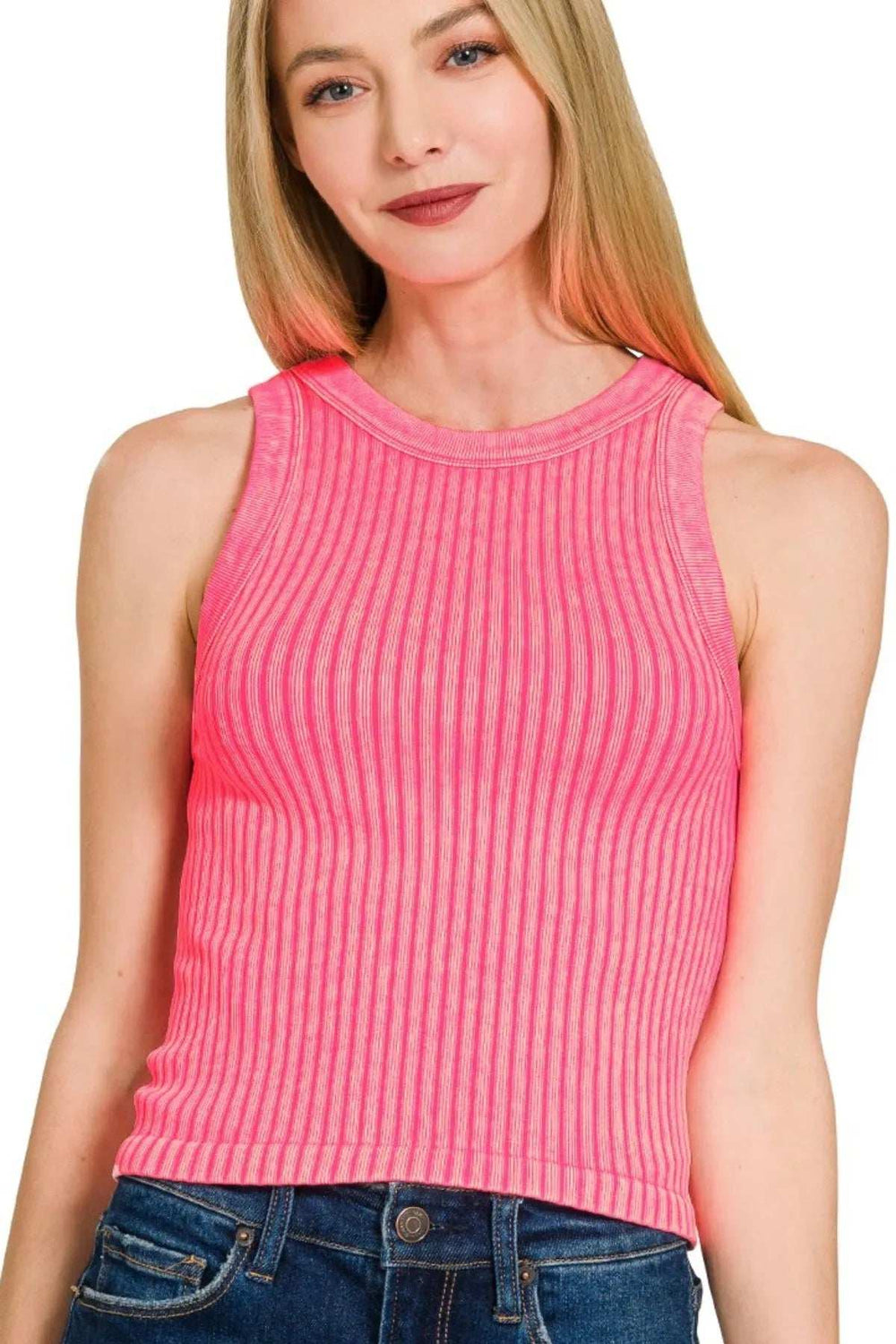 Zenana Ribbed Washed Seamless Tank Top - Trendsi - Flyclothing LLC