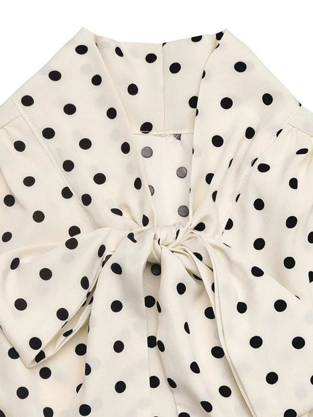 Polka Dot Tie Front Long Sleeve Midi Dress - Trendsi - Flyclothing LLC