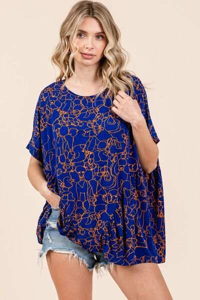 Mittoshop Abstract Print Round Neck Short Sleeve Top - Trendsi - Flyclothing LLC