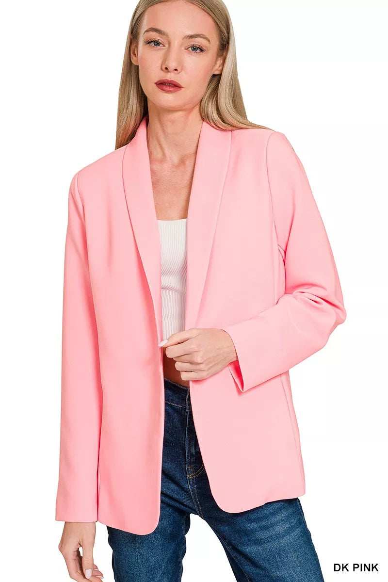 Zenana Woven Long Sleeve Blazer With Lining - Trendsi - Flyclothing LLC