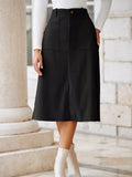 Front Slit Shift High Waist Midi Skirt - Trendsi - Flyclothing LLC