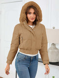 Pocketed Long Sleeve Cropped Hooded Winter Coat - Trendsi - Flyclothing LLC