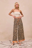 BiBi Leopard Print With Contrast Banded Wide Pants - Trendsi - Flyclothing LLC