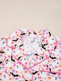Halloween Ghost Print Button Up Top and Pants Lounge Set - Trendsi - Flyclothing LLC
