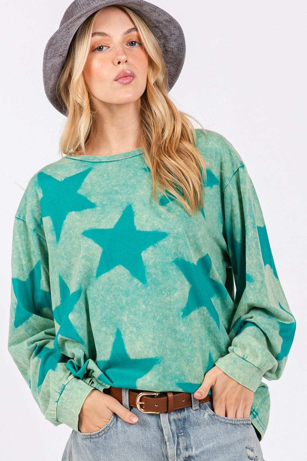 SAGE + FIG Mineral Wash Star Pattern T-Shirt - Trendsi - Flyclothing LLC