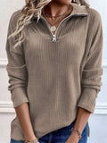 Full Size Quarter Zip Long Sleeve Top - Trendsi - Flyclothing LLC